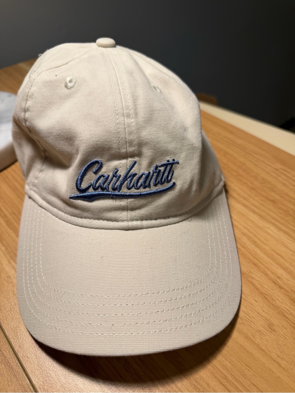 Carhartt Kids Cream Baseball Cap with Blue Script Logo